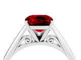 Platinum Cushion Cut Ruby Solitaire Engagement Ring with Cathedral Setting and Four-Prong Mount_4