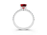 Platinum Cushion Cut Ruby Solitaire Pavé Engagement Ring with Round Band and Prong Setting_105