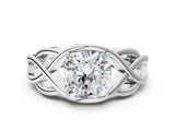 Platinum Cushion Cut Solitaire Intertwined Band Prong Setting Ring_13