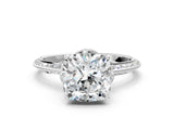 Platinum Cushion Cut Solitaire Split Shank Pave Diamond Engagement Ring with Four-Prong Setting_13