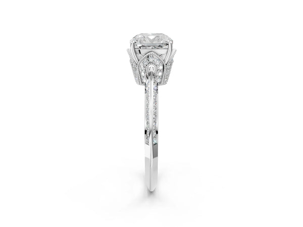 Platinum Cushion Cut Graduated Pave Engagement Ring Setting