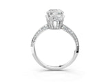 Platinum Cushion Cut Solitaire Split Shank Pave Diamond Engagement Ring with Four-Prong Setting_52