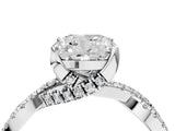 Platinum Cushion Cut Solitaire Twist Pave Diamond Engagement Ring with Prong Setting_23