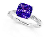 Platinum Cushion Cut Tanzanite Engagement Ring with Side Stone Accents and Four-Prong Setting_13