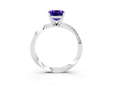 Platinum Cushion Cut Tanzanite Engagement Ring with Side Stone Accents and Four-Prong Setting_15