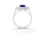 Platinum Cushion Cut Tanzanite Floral Double Halo Engagement Ring with Prong Setting_136