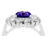 Platinum Cushion Cut Tanzanite Floral Double Halo Engagement Ring with Prong Setting_137