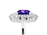 Platinum Cushion Cut Tanzanite Floral Double Halo Engagement Ring with Prong Setting_138