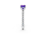 Platinum Cushion Cut Tanzanite Pavé Solitaire Ring with Round Band and Prong Setting_50