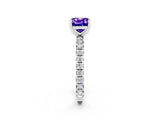 Platinum Cushion Cut Tanzanite Pavé Solitaire Ring with Round Band and Prong Setting_74