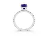 Platinum Cushion Cut Tanzanite Pavé Solitaire Ring with Round Band and Prong Setting_75