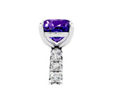 Platinum Cushion Cut Tanzanite Pavé Solitaire Ring with Round Band and Prong Setting_77