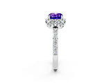 Platinum Cushion Cut Tanzanite Scalloped Halo Engagement Ring with Round Shared Prong Band_50