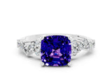 Platinum Cushion Cut Tanzanite Scattered Round Accent Ring with Prong Setting_48
