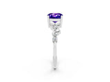 Platinum Cushion Cut Tanzanite Scattered Round Accent Ring with Prong Setting_50