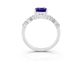 Platinum Cushion Cut Tanzanite Scattered Round Accent Ring with Prong Setting_51