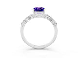 Platinum Cushion Cut Tanzanite Scattered Round Accent Ring with Prong Setting_75
