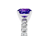 Platinum Cushion Cut Tanzanite Solitaire Pavé Engagement Ring with Round Band and Prong Setting_107