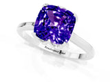 Platinum Cushion Cut Tanzanite Solitaire Ring with Flower Prong Setting and Classic Band_1