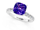 Platinum Cushion Cut Tanzanite Solitaire Ring with Round  Pavé Band and Four-Prong Setting_37
