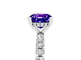 Platinum Cushion Cut Tanzanite Solitaire Ring with Round  Pavé Band and Four-Prong Setting_41