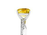 Platinum Cushion Cut Yellow Sapphire Engagement Ring with Side Stone Accents and Four-Prong Setting_17