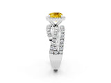Platinum Cushion Cut Yellow Sapphire Halo Ring with Round Split Shank and Prong Setting_68