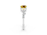 Platinum Cushion Cut Yellow Sapphire Scattered Round Accent Ring with Prong Setting_92