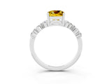 Platinum Cushion Cut Yellow Sapphire Scattered Round Accent Ring with Prong Setting_93