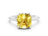 Platinum Cushion Cut Yellow Sapphire Solitaire Ring with Flower Prong Setting and Classic Band_12