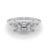 Platinum Cushion Diamond Floral Cluster Ring with Marquise Side Stones and Six-Prong Solitaire Setting 1