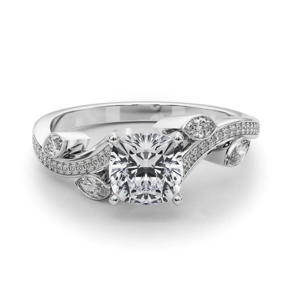 Platinum Cushion Diamond Swirl Band with Prong Setting