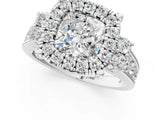 Platinum Cushion Halo Diamond Engagement Ring with Split Shank and Four-Prong Setting 1