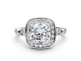 Platinum Cushion Halo Diamond Engagement Ring with Twisted Band and Four-Prong Setting