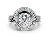 Platinum Cushion Halo Diamond Ring with Milgrain Bezel and Prong Setting_6