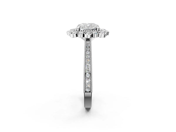 Platinum Cushion Cut Scalloped Milgrain Halo Engagement Ring Setting