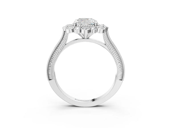 Platinum Cushion Cut Scalloped Milgrain Halo Engagement Ring Setting