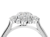 Platinum Cushion Halo Milgrain Pave Diamond Ring with Four-Prong Setting 4