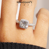 Platinum Cushion Halo Pave Band Prong Setting Ring_46