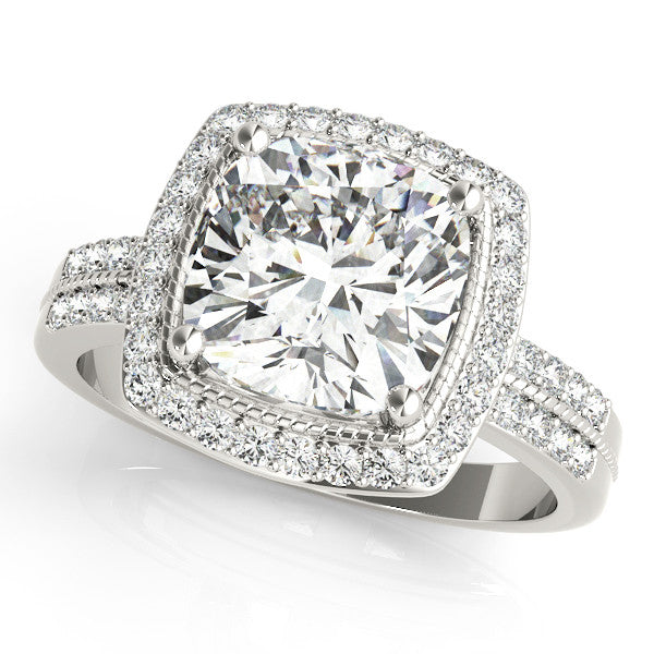 Platinum Cushion Halo Pave Split Shank Prong Setting Ring 1