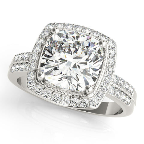 Platinum Cushion Halo Pave Split Shank Prong Setting Ring 1