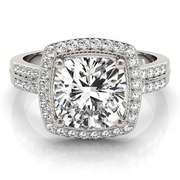 Platinum Cushion Halo Pave Split Shank Prong Setting Ring 2