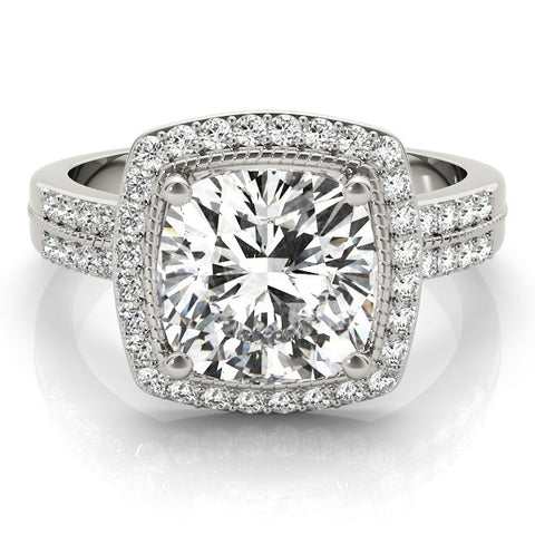 Platinum Cushion Halo Pave Split Shank Prong Setting Ring 2
