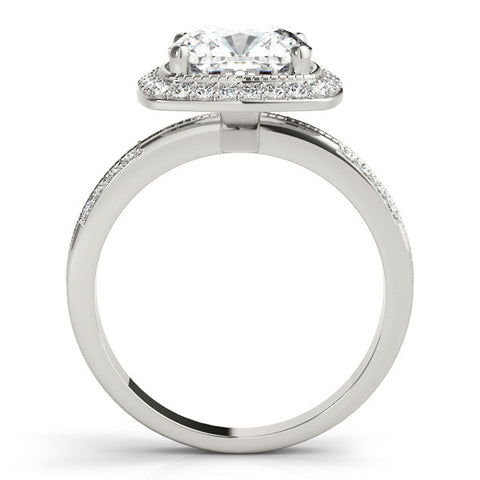Platinum Cushion Halo Pave Split Shank Prong Setting Ring