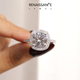 Platinum Cushion Halo Round Diamond Pave Band Four-Prong Ring_14