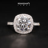 Platinum Cushion Halo Round Diamond Pave Band Four-Prong Ring_15