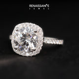 Platinum Cushion Halo Round Diamond Pave Band Four-Prong Ring_16