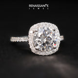 Platinum Cushion Halo Round Diamond Pave Band Four-Prong Ring_17