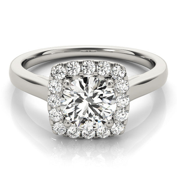 Platinum Cushion Halo Round Diamond Solitaire Ring with Pavé Band and Four-Prong Setting 2