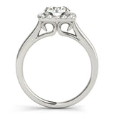 Platinum Cushion Halo Round Diamond Solitaire Ring with Pavé Band and Four-Prong Setting 2